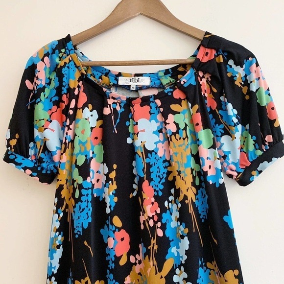Tibi Floral Puff Sleeve Silk Shift Dress XS - Picture 2 of 8